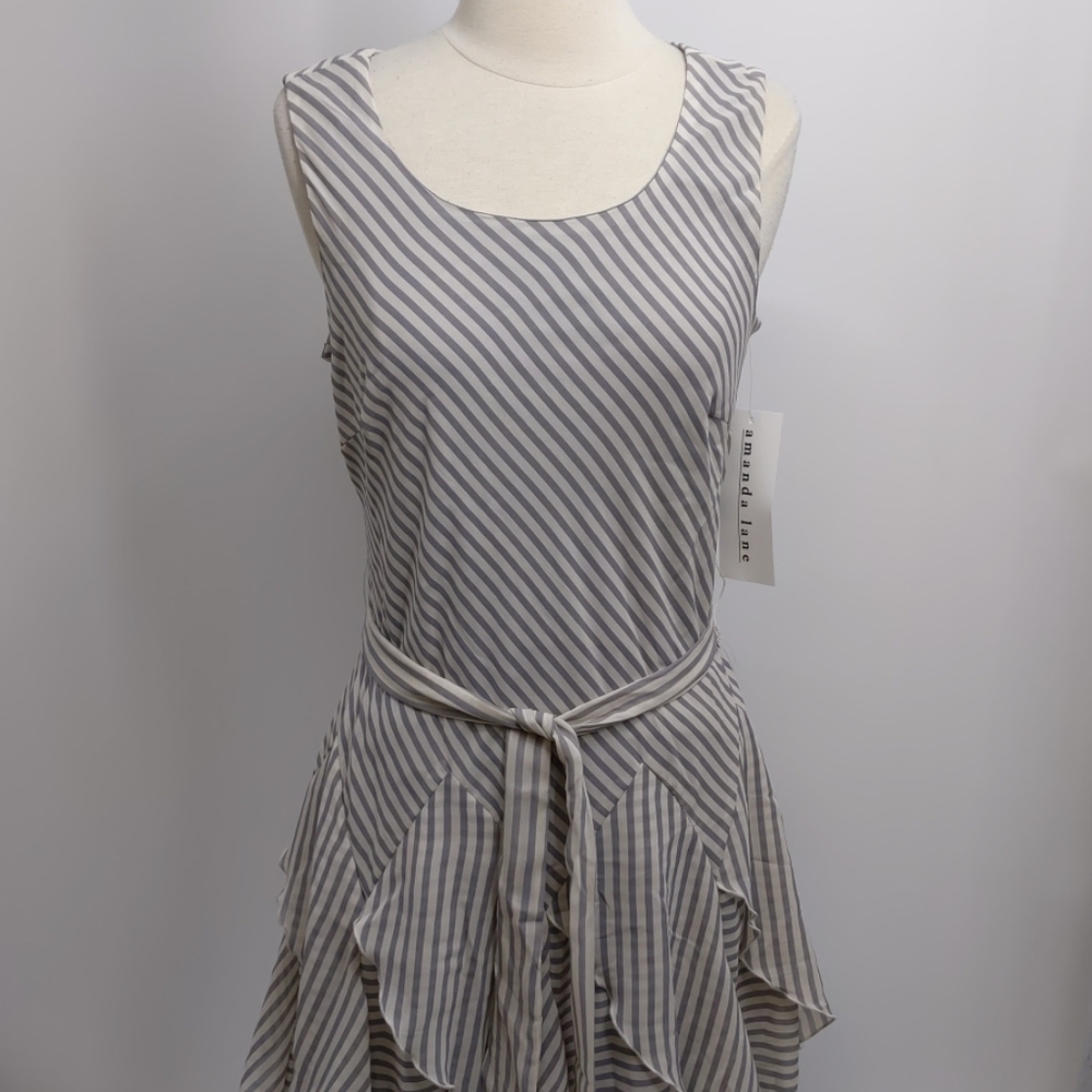 Amanda Lane gray/cream striped dress-sz 8P